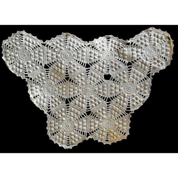 Crocheted Antimacassar Lot Of 3 White Popcorn Doilies Handmade MCM Granny Core - Picture 2 of 16